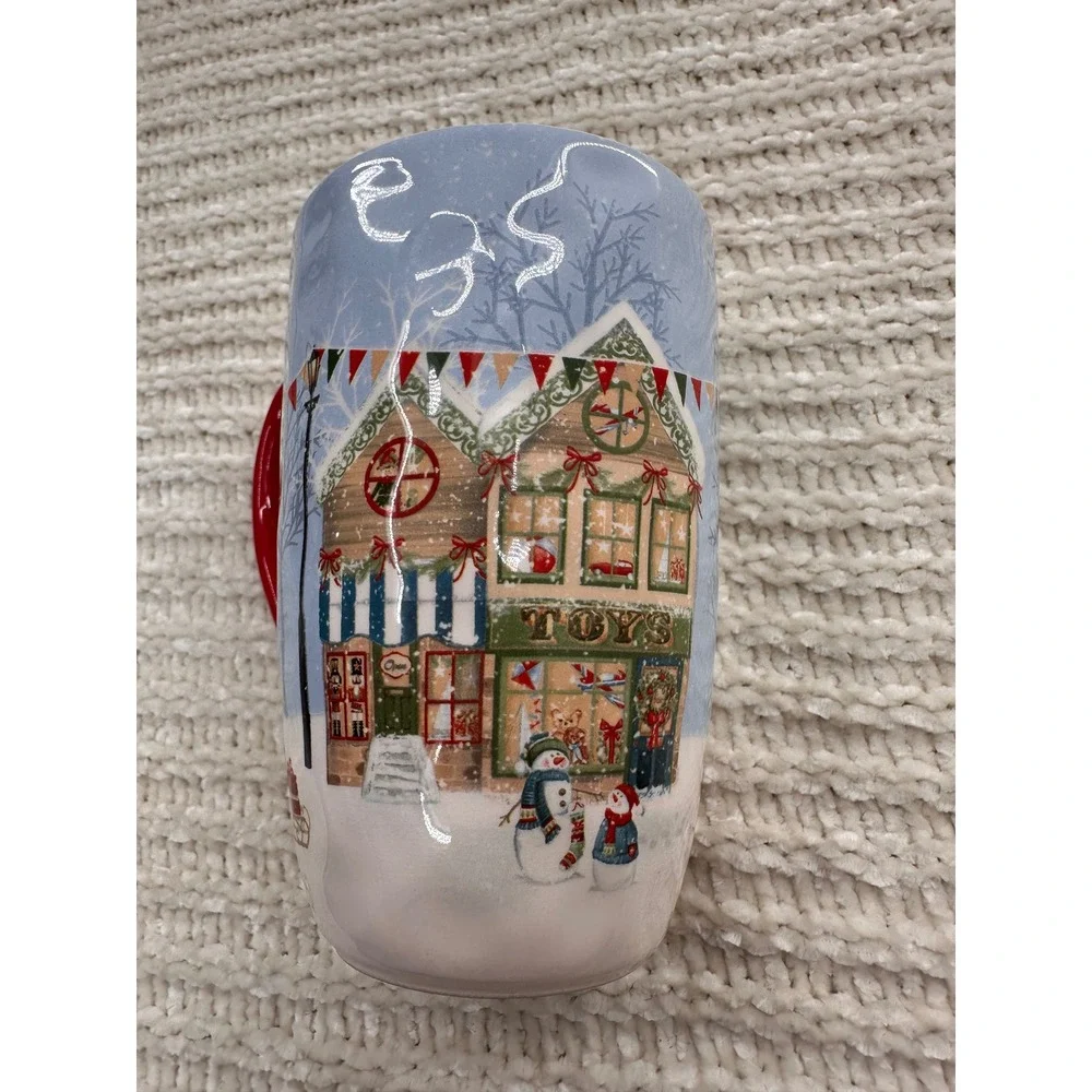 Pier 1 Xmas Village Scenes Coffee Mug Hand Painted‎ Ironstone Christmas Post